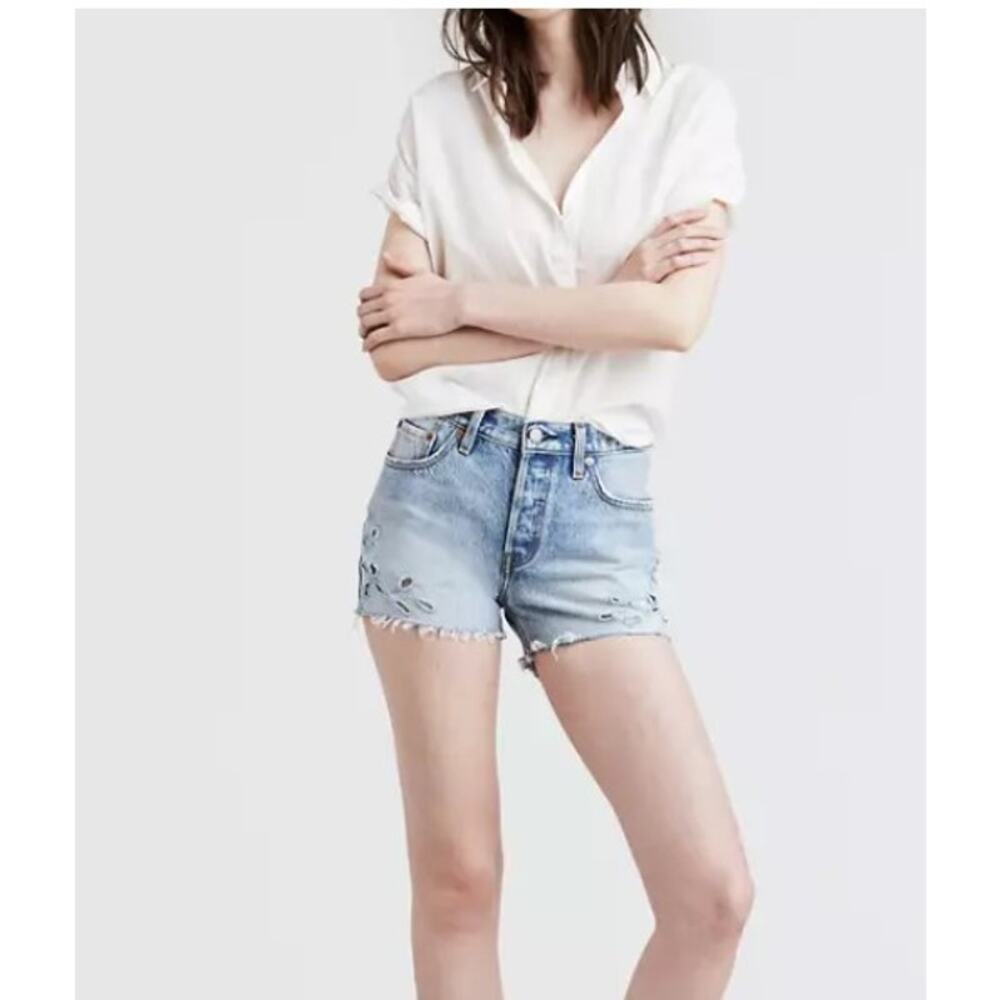 Levi's 501 Shorts cutoff Floral cutout Size 30